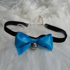 BLUE Pastel Goth Bow & Bell Choker